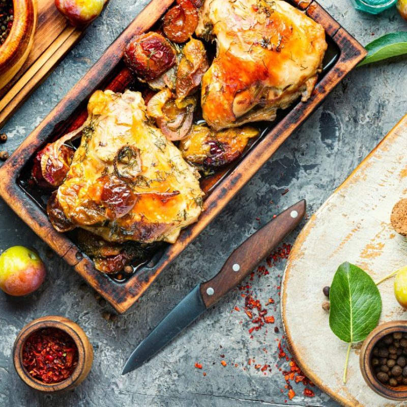 szilvás rozmaringos csirke, recept, bulgur