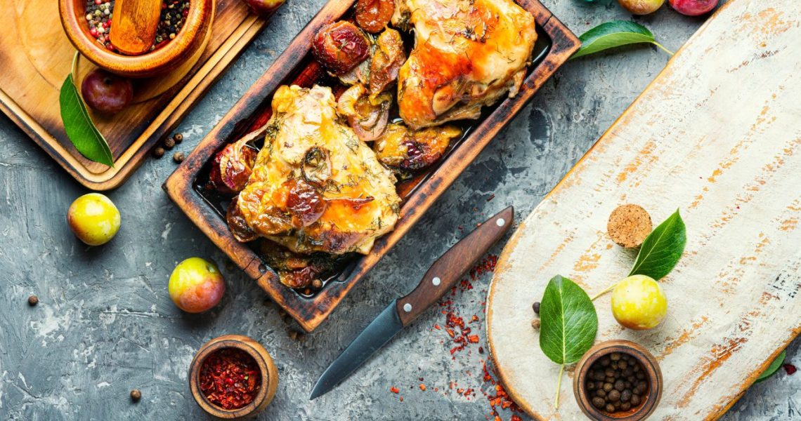 szilvás rozmaringos csirke, recept, bulgur